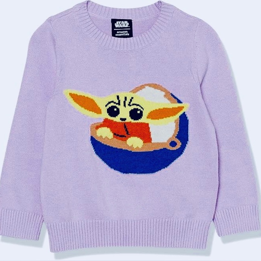 Star Wars Amazon Essentials Sweater Grogu Baby Yoda Purple Knit Youth XL 14-16
